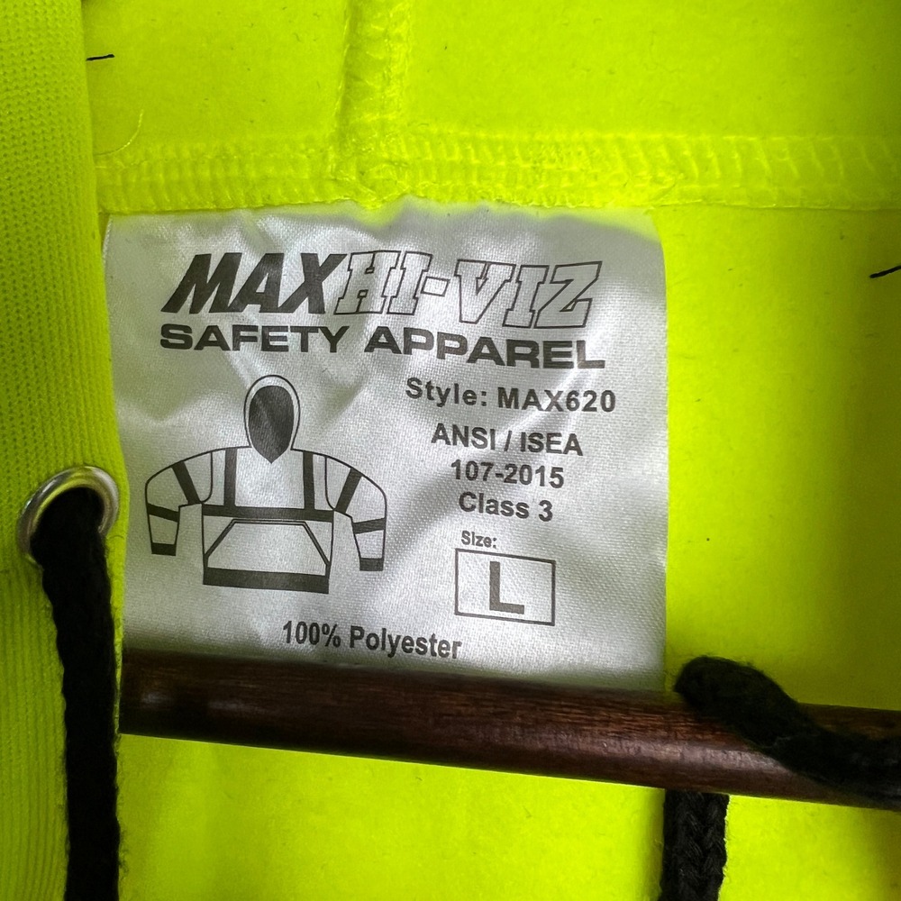 MAXHi-Viz Safety Hoodie ANSI Class 3 Hi Vis Reflective Zip Up Jacket L Yellow - Picture 2 of 14